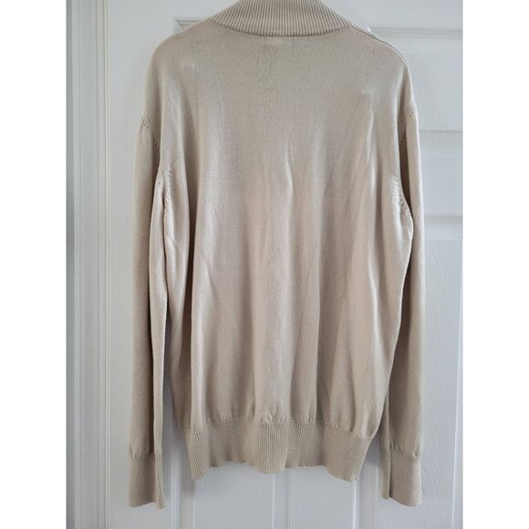 Cortigiani Mens Tan Grandpa sweater size Large Wool Italy mohair 1/4 zip Flaw - Picture 8 of 15